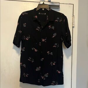 All Saints Black Floral Casual Button Down Shirt